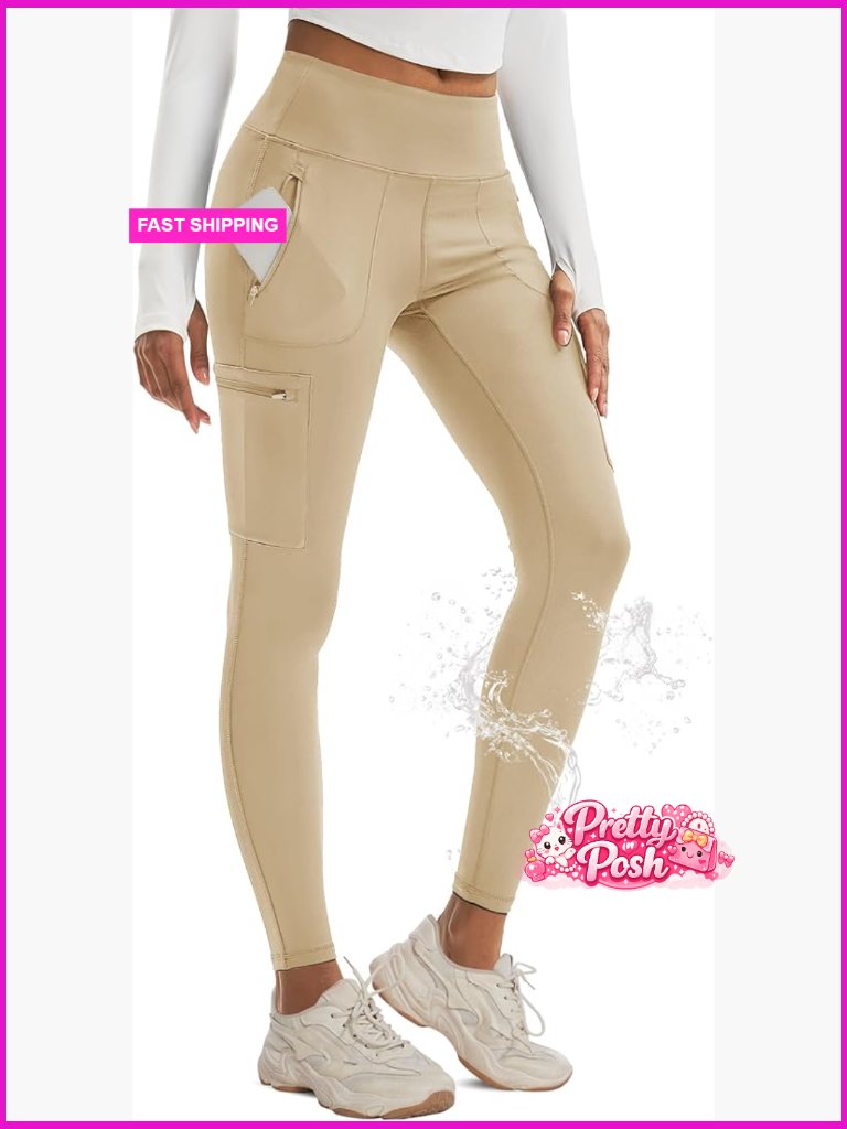 Water Resistant Hiking Leggings With 4 Zipper Pockets High Rise